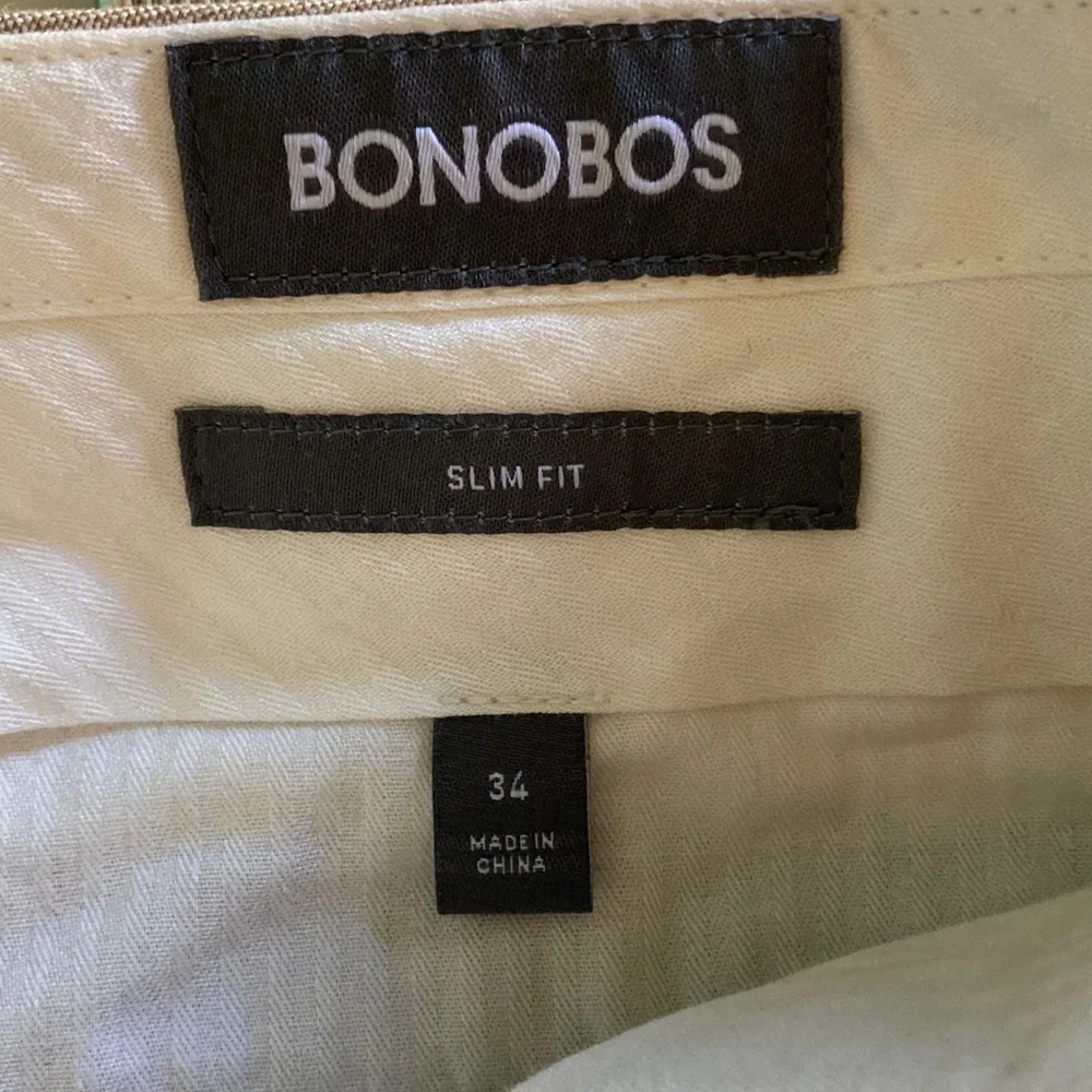 Bonobos Slim Fit Trousers Mens Size 34 X 30 Tan Cotton Dress Pants Summer Casual